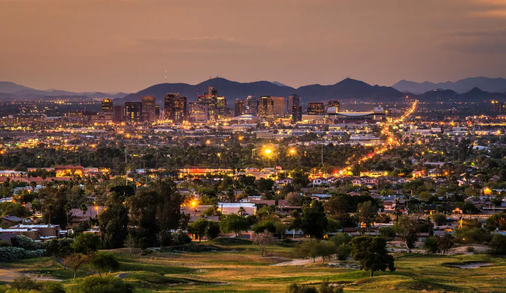 Phoenix arizona skyline at sunset