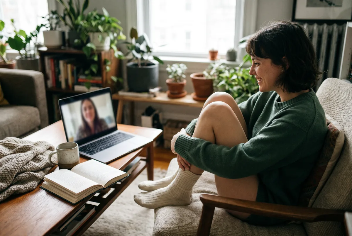 Richardson patient attending a secure telehealth psychiatry appointment from a cozy room at home