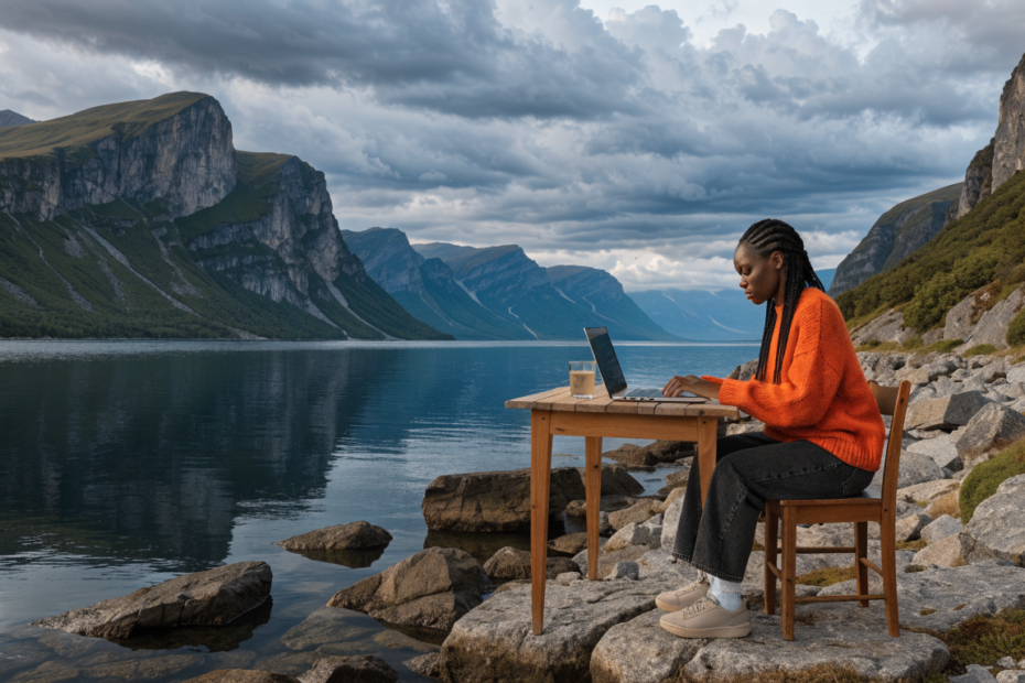 telehealth psychiatry in remote areas — editorial photograph, wide landscape composition